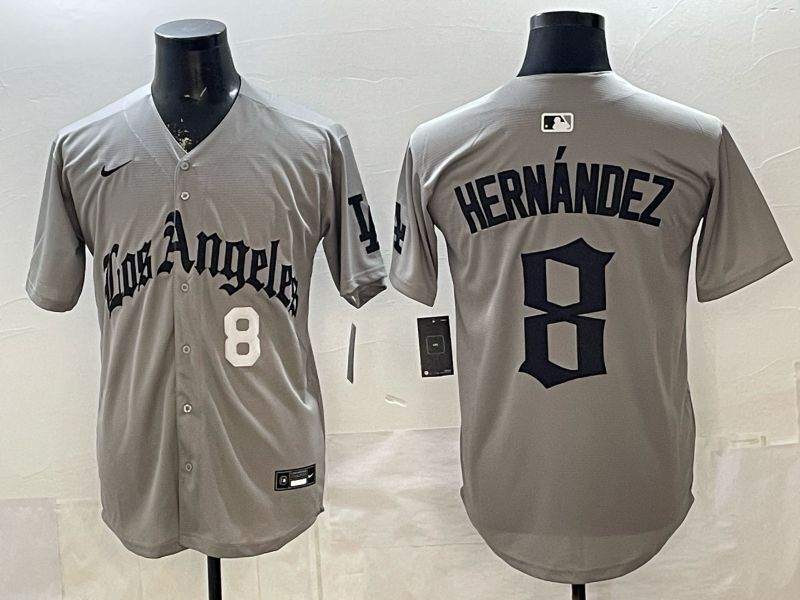Men 2026 Los Angeles Dodgers #8 Hernandez Grey Five generations Nike MLB Jersey style 002